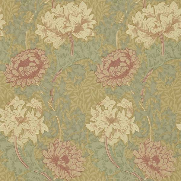 Chrysanthemum Pink/Yellow/Green Wallpaper by Morris & Co