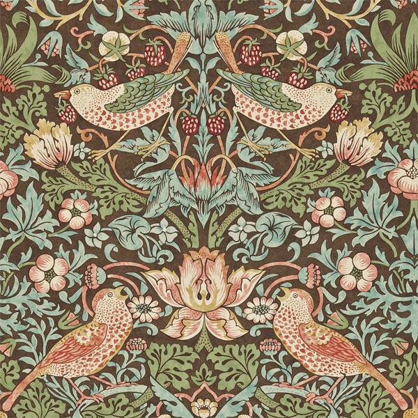 Strawberry Thief Chocolate/Slate Wallpaper by Morris & Co