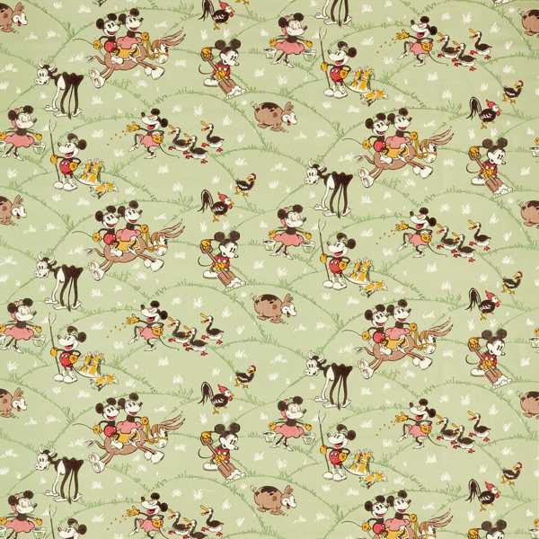 Mickey At The Farm Macaron Green Fabric by Sanderson