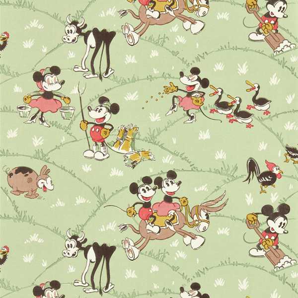 Mickey At The Farm Macaron Green Wallpaper by Sanderson