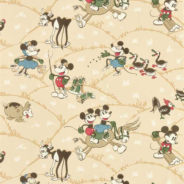 Mickey At The Farm Butterscotch Wallpaper by Sanderson