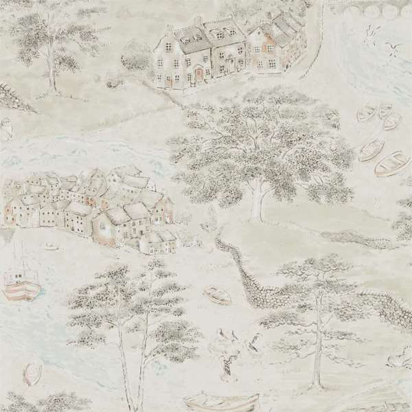 Sea Houses Charcoal/Linen Wallpaper by Sanderson
