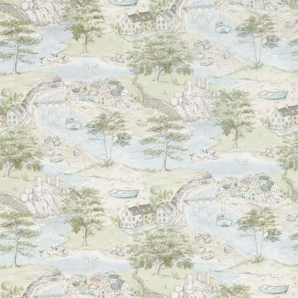 Sea Houses Tidewater Blue Fabric by Sanderson