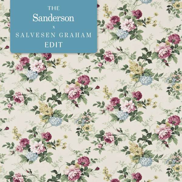 Rosamund Green/Pink Fabric by Sanderson