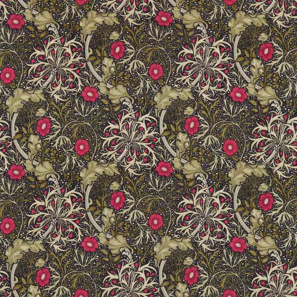 Morris Seaweed Ebony/Poppy Fabric by Morris & Co