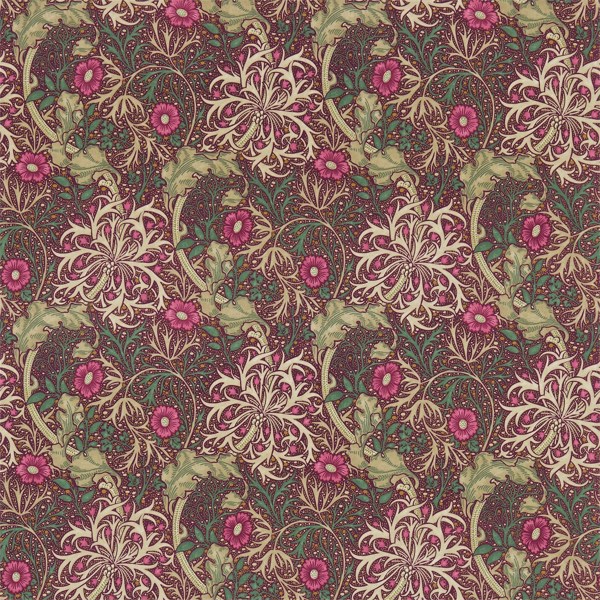 Morris Seaweed Aubergine/Bayleaf Fabric by Morris & Co