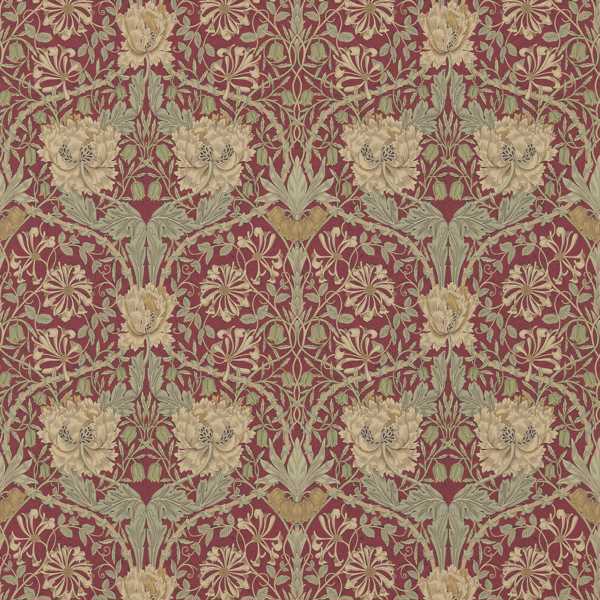 Honeysuckle & Tulip Red/Gold Wallpaper by Morris & Co
