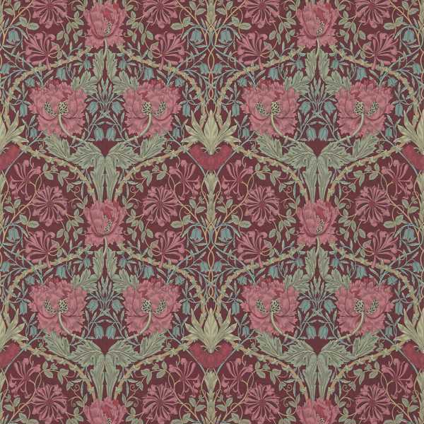 Honeysuckle & Tulip Burgundy/Sage Wallpaper by Morris & Co