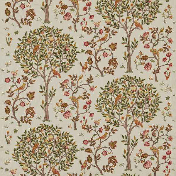 Kelmscott Tree Embroidery Russet/Artichoke Fabric by Morris & Co