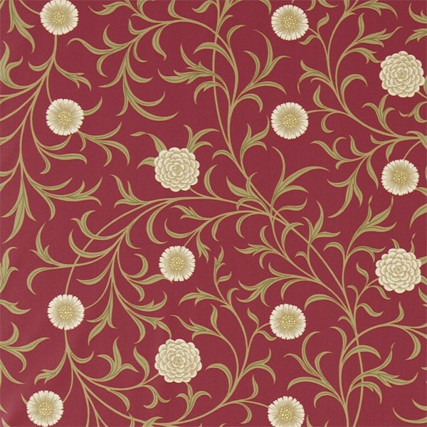 Scroll Raspberry/Olive Fabric by Morris & Co