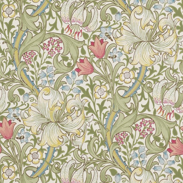Golden Lily Green/Red Wallpaper by Morris & Co