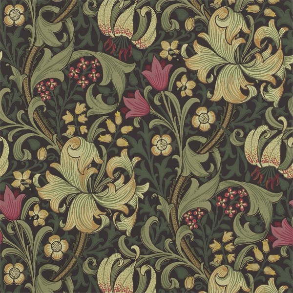 Golden Lily Charcoal/Olive Wallpaper by Morris & Co