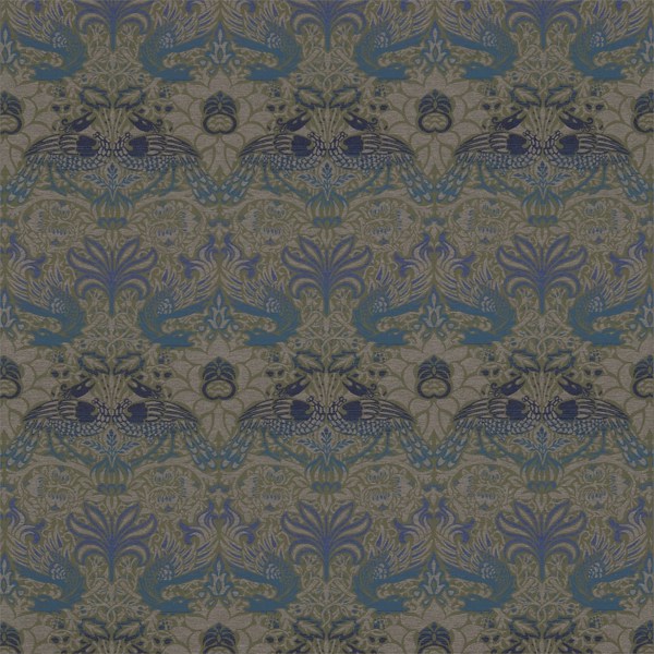 Peacock & Dragon Moss/Prussian Blue Fabric by Morris & Co