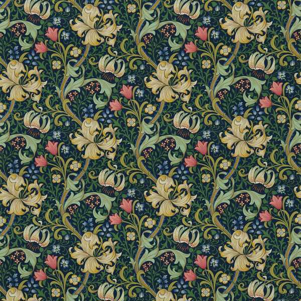 Golden Lily Midnight/Green Fabric by Morris & Co