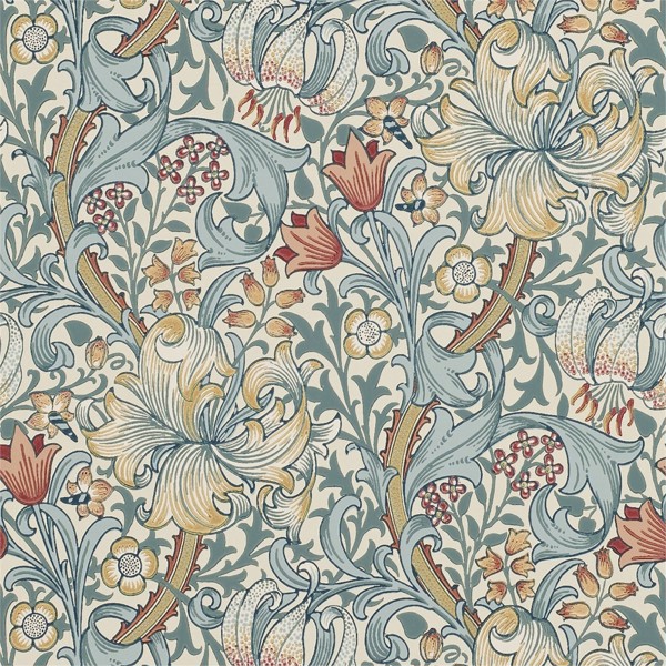 Sanderson William Morris Golden Lily Lino & Navy Cojín Cubierta De Terciopelo Diseñador