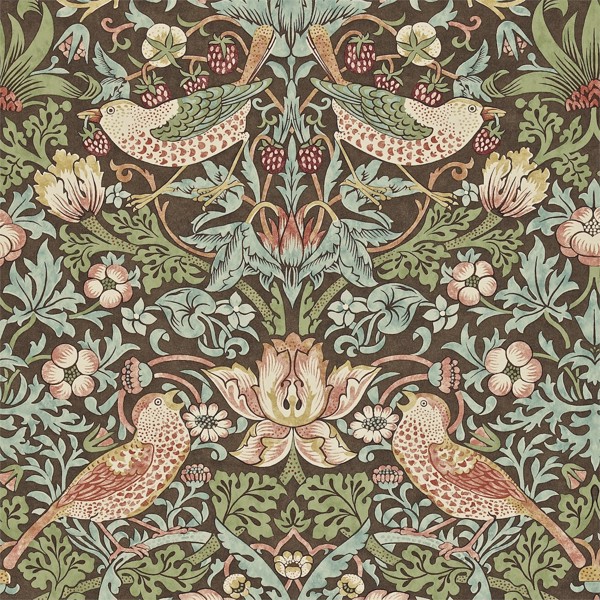 Strawberry Thief Chocolate/Slate Wallpaper by Morris & Co