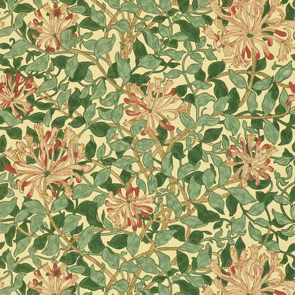 Honeysuckle Green/Coral Pink Wallpaper by Morris & Co