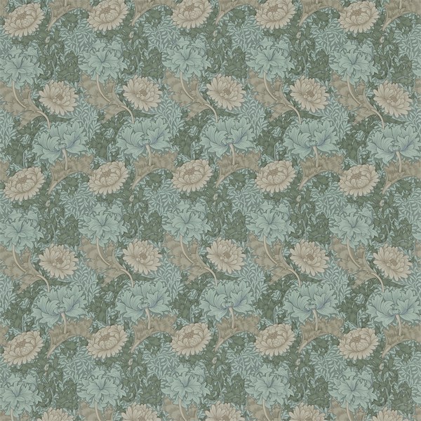 Chrysanthemum Green/Biscuit Fabric by Morris & Co