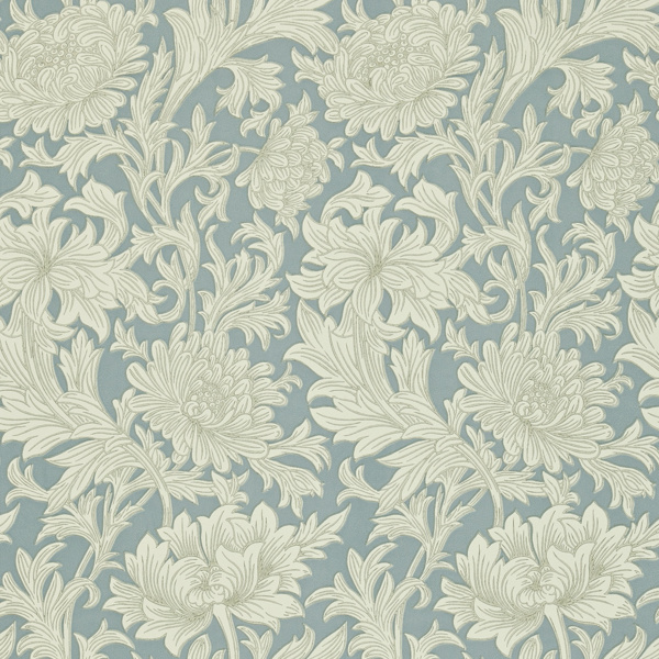 Chrysanthemum Toile China Blue/Cream Wallpaper by Morris & Co