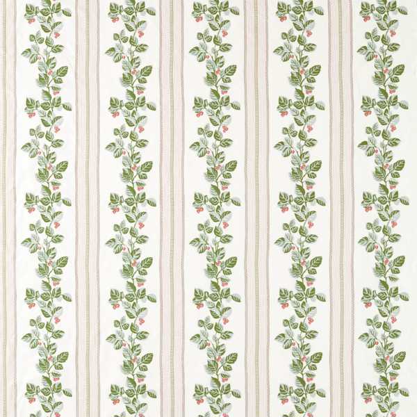 Cobnut Stripe Leaf Green/Berry Fabric by Sanderson