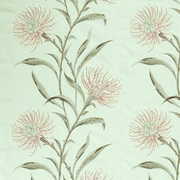 Catherinae Embroidery Silver Mint Fabric by Sanderson