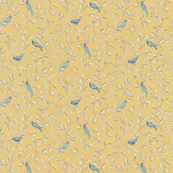 Finches Yellow Fabric by Sanderson