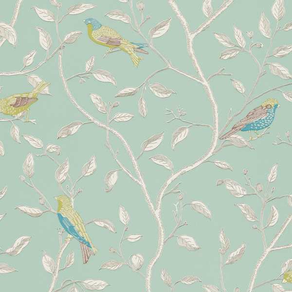 Finches Duck Egg Wallpaper by Sanderson