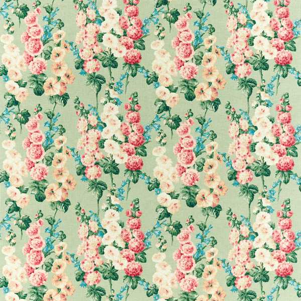 Hollyhocks Sage/ Rose Fabric by Sanderson