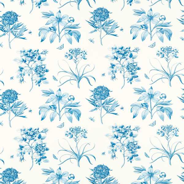 Etchings & Roses China/ Blue Fabric by Sanderson