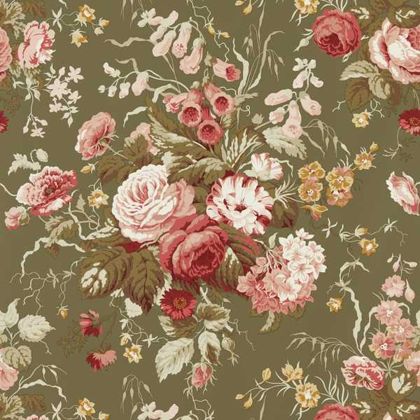 Stapleton Park Olive/Bengal Red Wallpaper by Sanderson