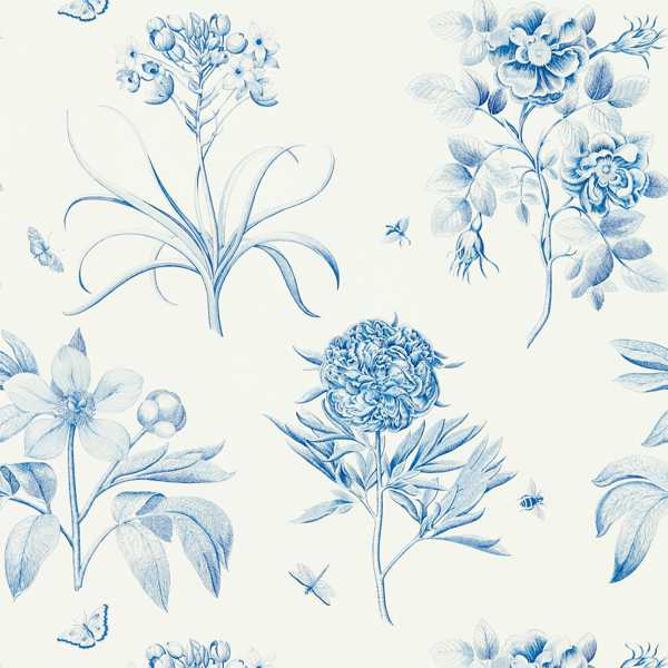 Etchings & Roses China Blue Wallpaper by Sanderson