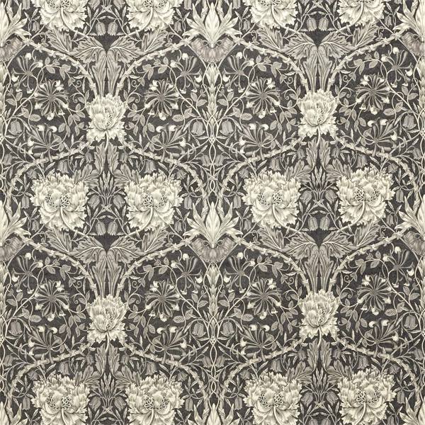 Honeysuckle And Tulip Velvet Black Walnut/Stone Fabric by Morris & Co