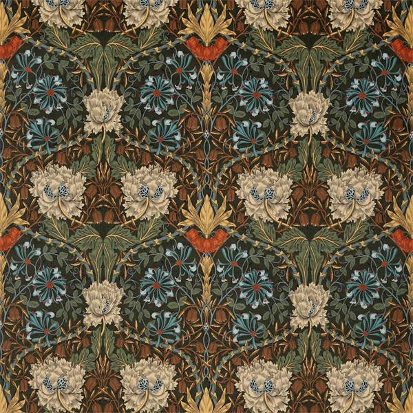 Honeysuckle And Tulip Velvet Forest/Chestnut Fabric by Morris & Co