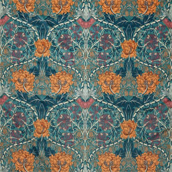 Honeysuckle And Tulip Velvet Woad/Mulberry Fabric by Morris & Co