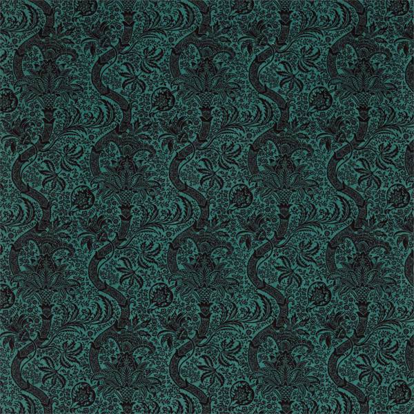 Indian Flock Velvet Cerulean/ Walnut Fabric by Morris & Co