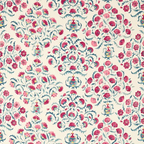 Ottoman Flowers Cherry/Indigo Fabric by Sanderson