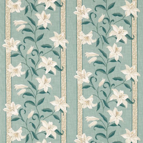 Lilium Aqua/Natural Fabric by Sanderson