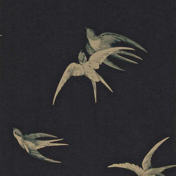 Swallows Black Wallpaper by Sanderson