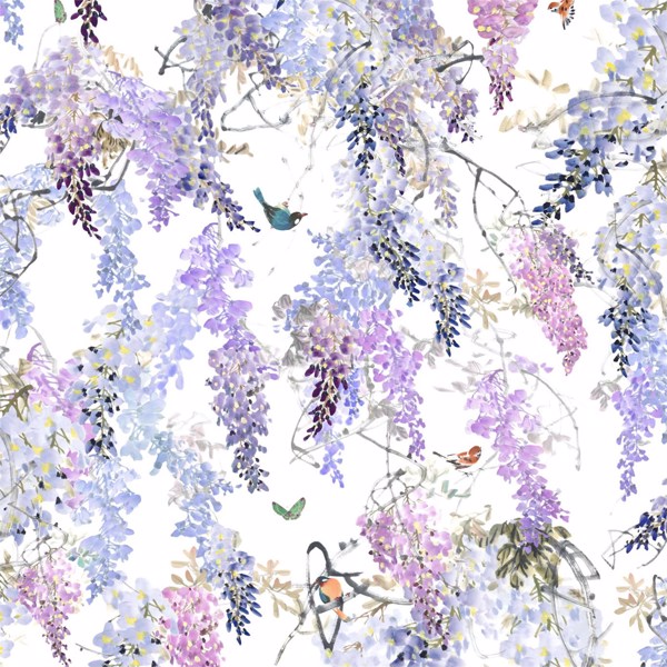 Wisteria Falls Panel A Lilac Wallpaper by Sanderson