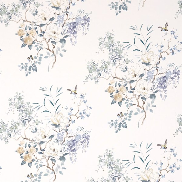 Magnolia & Blossom Mineral/Teal Fabric by Sanderson