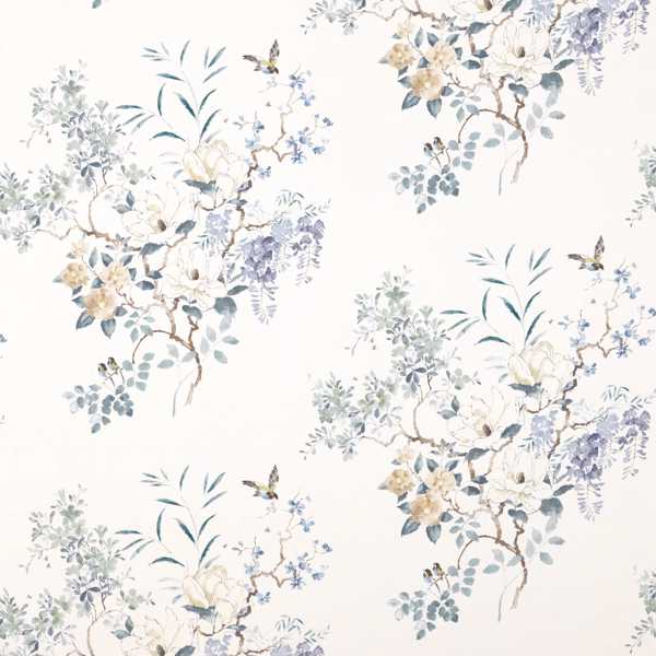 Magnolia & Blossom Mineral/Teal Fabric by Sanderson