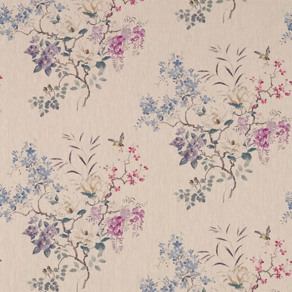 Magnolia & Blossom Amethyst/Silver Fabric by Sanderson