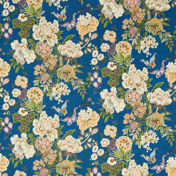 Emperor Peony Herbal Blue /Amber Fabric by Sanderson