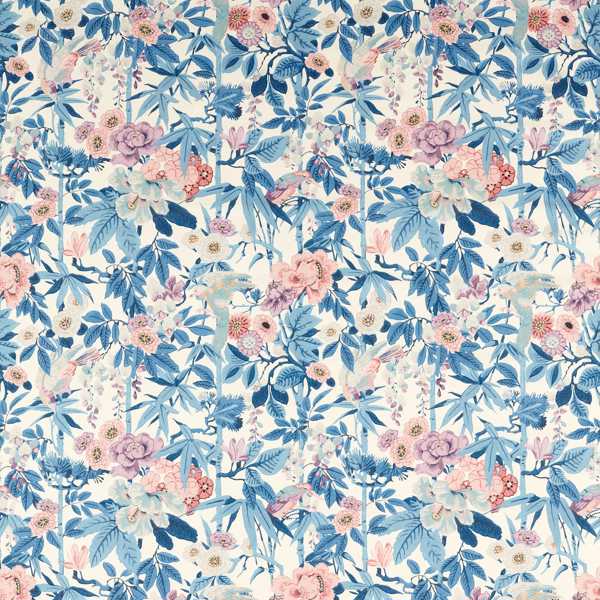 Bamboo & Bird China Blue /Lotus Pink Fabric by Sanderson