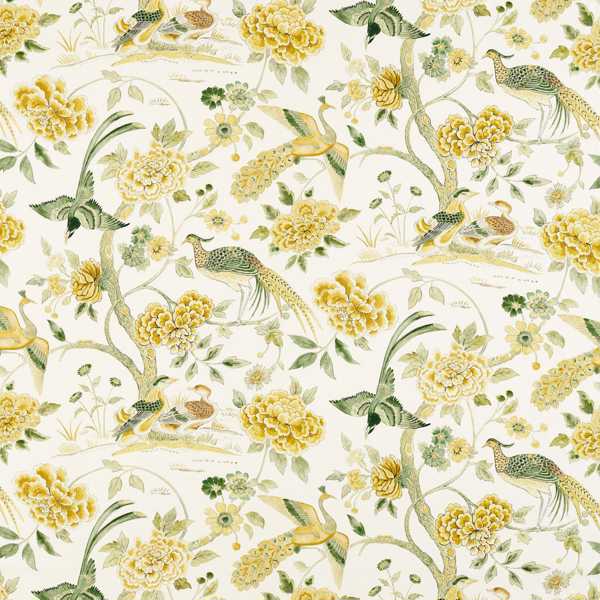 Indienne Peacock Gosling Yellow Fabric by Sanderson