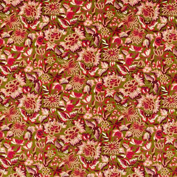 Amara Butterfly Olive /Lotus Pink Fabric by Sanderson