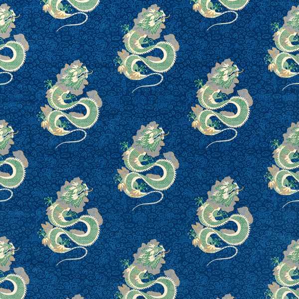 Water Dragon Emperor Blue/Emerald Fabric by Sanderson