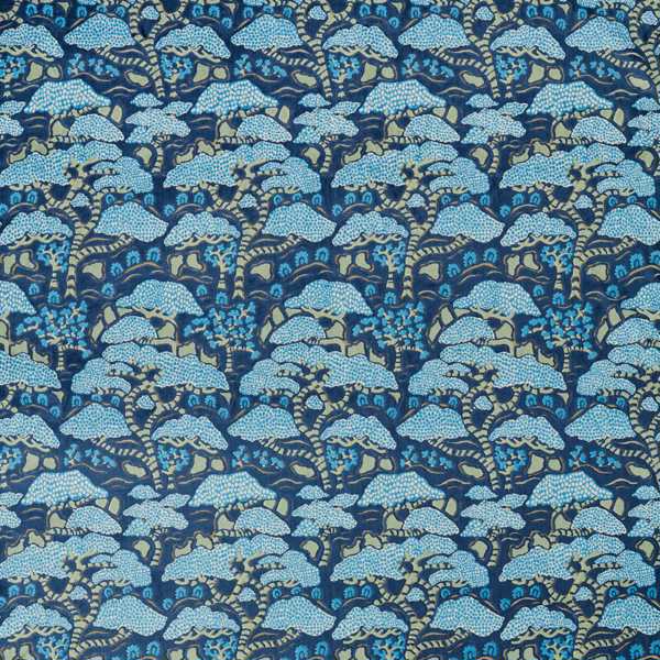 Bonsai & Gingko Blue Fabric by Sanderson