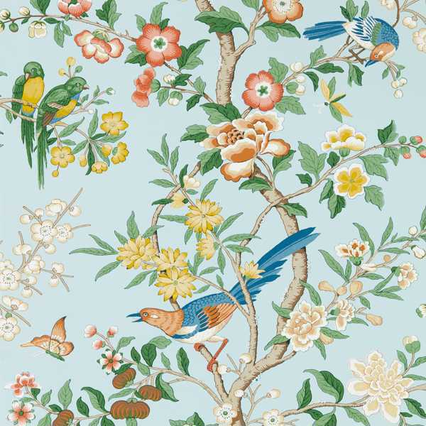 Chinoiserie Hall Dawn Blue/Persimmon Wallpaper by Sanderson