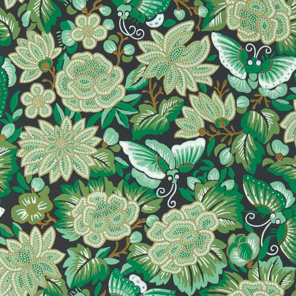 Amara Butterfly Emerald/Ink Black Wallpaper by Sanderson